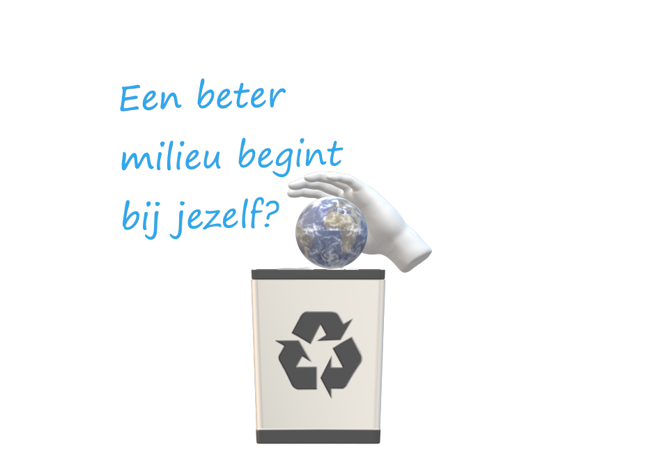 Een hand die een wereldbol in een prullenbak meteen recycle teken gooit.
